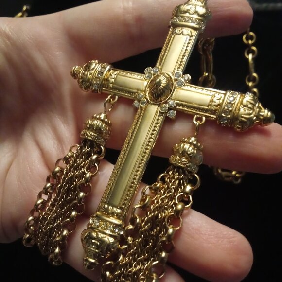 Givenchy Vintage LARGE Crystal Cross Necklace RARE Collector Piece - Picture 4 of 16